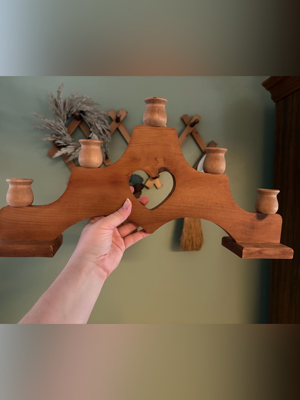 Wooden Heart Candle Holder Wall Decor - Natural Brown